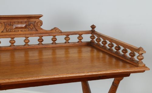 fig 3. Edwardian Oak Butlers Drinks Gallery Tray Side Table & Stand (Circa 1900)