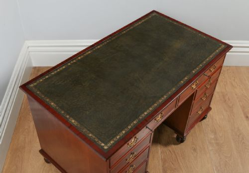 fig 1. William IV 4ft Cuban Mahogany Partners Pedestal Office Library Green Leather Writing Table Desk (Circa 1830)
