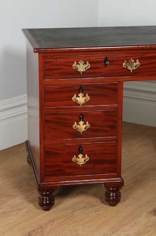 fig 3. William IV 4ft Cuban Mahogany Partners Pedestal Office Library Green Leather Writing Table Desk (Circa 1830)