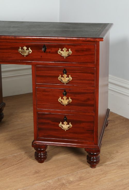 fig 4. William IV 4ft Cuban Mahogany Partners Pedestal Office Library Green Leather Writing Table Desk (Circa 1830)