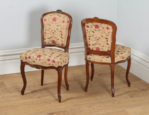 fig 3. French Louis XVI Revival Walnut Silk Damask Upholstered Pair of Side Chairs (Circa 1860)