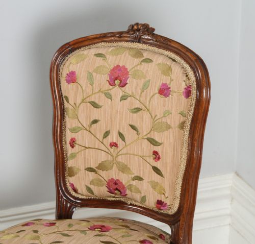 fig 4. French Louis XVI Revival Walnut Silk Damask Upholstered Pair of Side Chairs (Circa 1860)