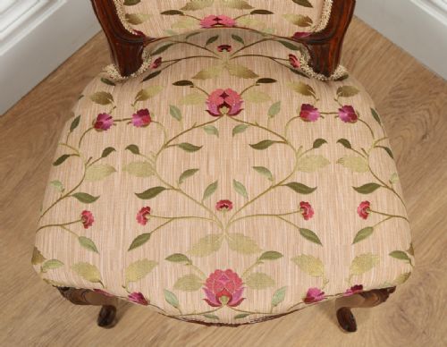 fig 6. French Louis XVI Revival Walnut Silk Damask Upholstered Pair of Side Chairs (Circa 1860)
