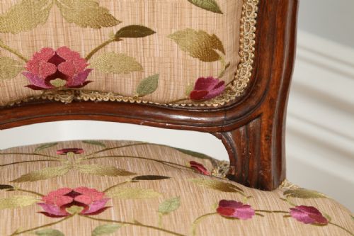 fig 7. French Louis XVI Revival Walnut Silk Damask Upholstered Pair of Side Chairs (Circa 1860)