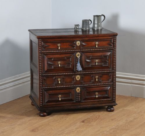 William & Mary English 17th Century Oak Panelled Geometric Chest of Drawers (Circa 1690)