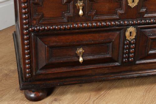 fig 1. William & Mary English 17th Century Oak Panelled Geometric Chest of Drawers (Circa 1690)