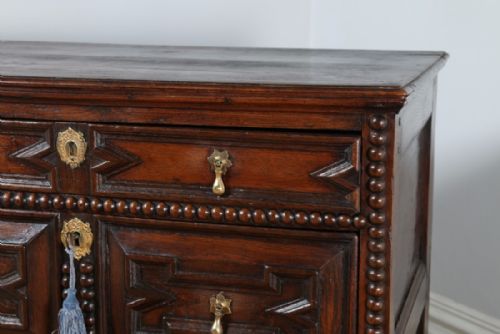 fig 2. William & Mary English 17th Century Oak Panelled Geometric Chest of Drawers (Circa 1690)