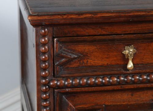 fig 3. William & Mary English 17th Century Oak Panelled Geometric Chest of Drawers (Circa 1690)