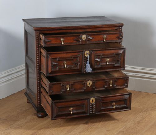 fig 6. William & Mary English 17th Century Oak Panelled Geometric Chest of Drawers (Circa 1690)