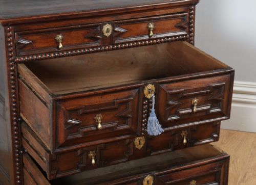 fig 7. William & Mary English 17th Century Oak Panelled Geometric Chest of Drawers (Circa 1690)
