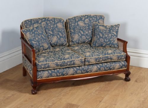 fig 1. George V Three Piece Mahogany & Cane Bergere Couch Settee Sofa Lounge Suite (Circa 1920)