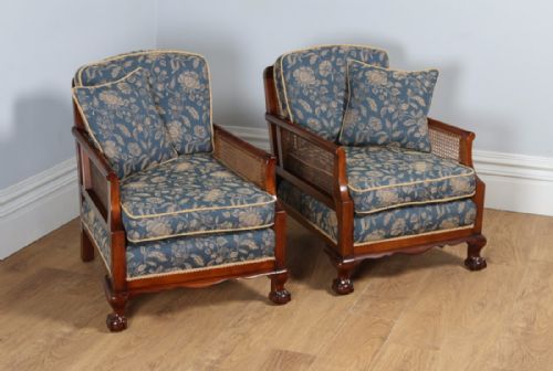 fig 6. George V Three Piece Mahogany & Cane Bergere Couch Settee Sofa Lounge Suite (Circa 1920)