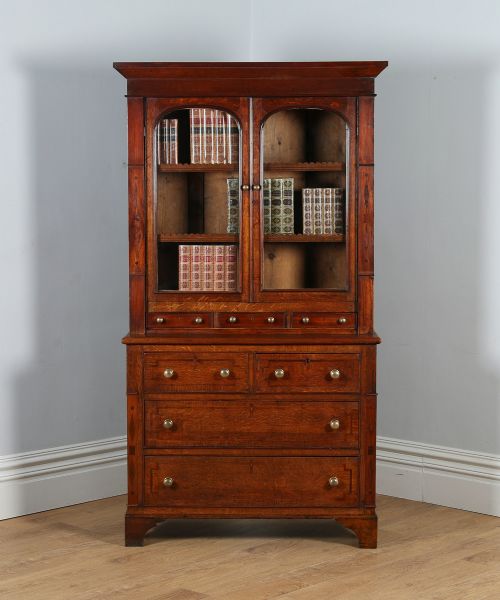 Welsh (Anglesey) Georgian Oak & Mahogany Housekeepers Kitchen Food Cupboard Bookcase Dresser Display Cabinet (Circa 1810)