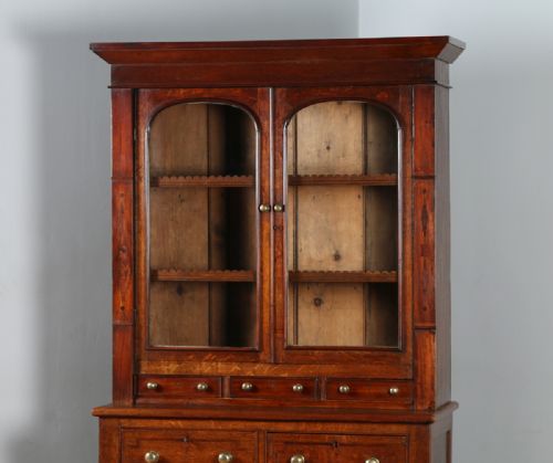 fig 1. Welsh (Anglesey) Georgian Oak & Mahogany Housekeepers Kitchen Food Cupboard Bookcase Dresser Display Cabinet (Circa 1810)