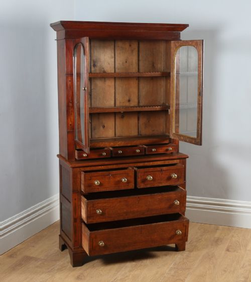 fig 6. Welsh (Anglesey) Georgian Oak & Mahogany Housekeepers Kitchen Food Cupboard Bookcase Dresser Display Cabinet (Circa 1810)