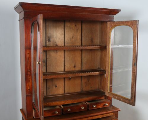 fig 7. Welsh (Anglesey) Georgian Oak & Mahogany Housekeepers Kitchen Food Cupboard Bookcase Dresser Display Cabinet (Circa 1810)