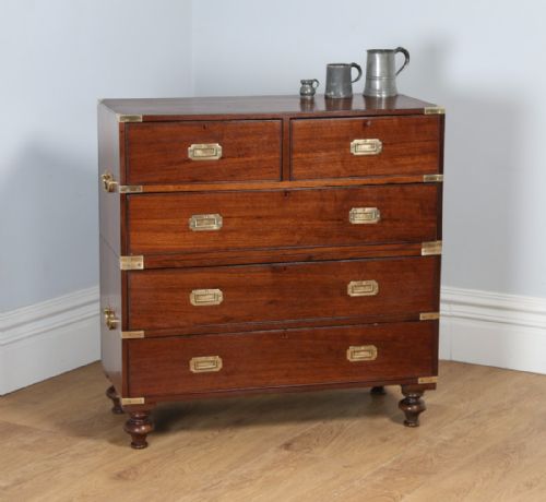 Victorian Colonial Anglo Indian Teak & Brass Military Officer’s Campaign Chest of Drawers (Circa 1860)
