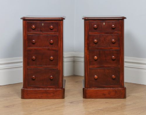 fig 1. Pair of Victorian Flame Mahogany Bedside Chests Pot Cupboards Night Stands Cabinets (Circa 1860)
