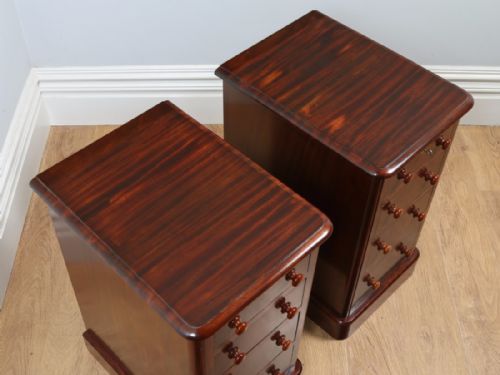 fig 3. Pair of Victorian Flame Mahogany Bedside Chests Pot Cupboards Night Stands Cabinets (Circa 1860)