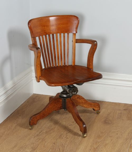 Antique Edwardian Oak Revolving Office Desk Armchair / Chair (Circa 1900)