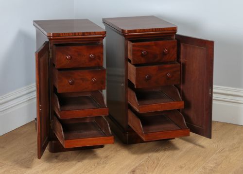 fig 5. Antique Pair of Victorian Figured Mahogany Bedside Chests Pot Cupboards Night Stands Cabinets (Circa 1870)