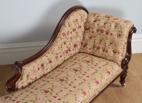 fig 1. Antique Victorian Mahogany Upholstered Floral Embroidered Chaise Longue Settee Couch Sofa (Circa 1850)