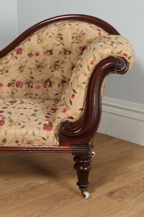 fig 2. Antique Victorian Mahogany Upholstered Floral Embroidered Chaise Longue Settee Couch Sofa (Circa 1850)
