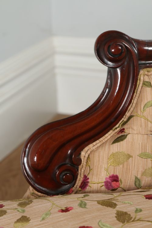 fig 3. Antique Victorian Mahogany Upholstered Floral Embroidered Chaise Longue Settee Couch Sofa (Circa 1850)