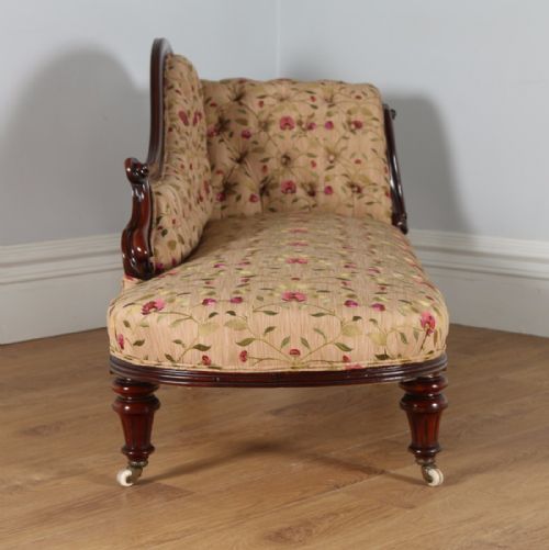 fig 9. Antique Victorian Mahogany Upholstered Floral Embroidered Chaise Longue Settee Couch Sofa (Circa 1850)