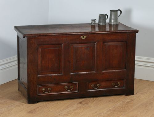 Antique English Georgian Panelled Oak Mule Chest / Blanket Box with Drawers (Circa 1780)