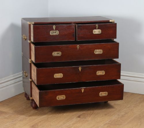 fig 2. Antique Victorian Colonial Anglo Indian Teak & Brass Military Officer’s Campaign Chest of Drawers (Circa 1880)