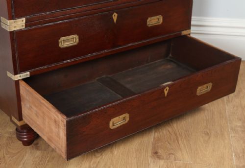 fig 7. Antique Victorian Colonial Anglo Indian Teak & Brass Military Officer’s Campaign Chest of Drawers (Circa 1880)