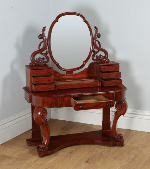 fig 8. Antique English Figured Mahogany Victorian Duchess Dressing Makeup Table With Mirror (Circa 1870)