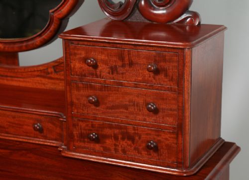 fig 4. Antique English Figured Mahogany Victorian Duchess Dressing Makeup Table With Mirror (Circa 1870)