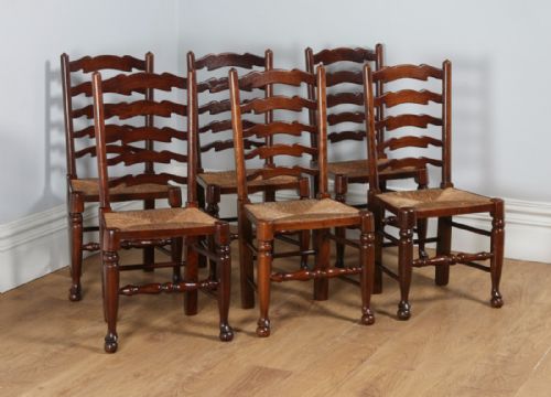 Set of 6 Ash & Elm Ladder Back Country Kitchen Farmhouse Dining Chairs (Circa 1920)