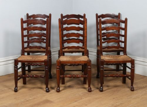 fig 1. Set of 6 Ash & Elm Ladder Back Country Kitchen Farmhouse Dining Chairs (Circa 1920)
