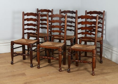 fig 2. Set of 6 Ash & Elm Ladder Back Country Kitchen Farmhouse Dining Chairs (Circa 1920)