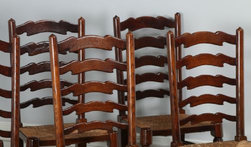 fig 3. Set of 6 Ash & Elm Ladder Back Country Kitchen Farmhouse Dining Chairs (Circa 1920)