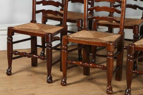 fig 5. Set of 6 Ash & Elm Ladder Back Country Kitchen Farmhouse Dining Chairs (Circa 1920)