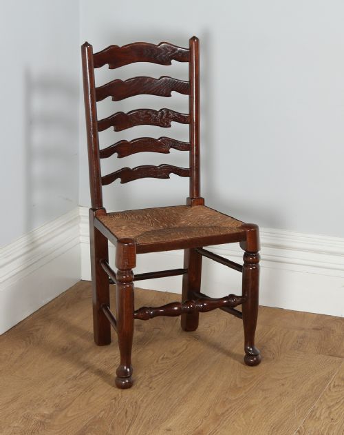 fig 7. Set of 6 Ash & Elm Ladder Back Country Kitchen Farmhouse Dining Chairs (Circa 1920)