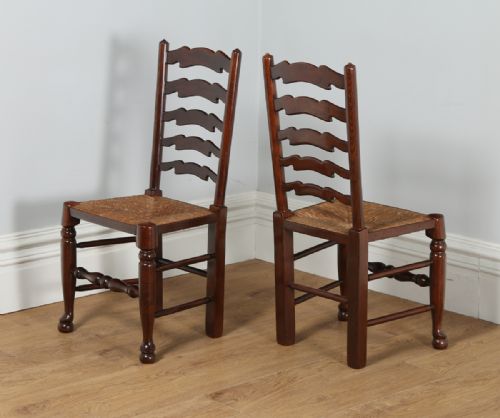 fig 6. Set of 6 Ash & Elm Ladder Back Country Kitchen Farmhouse Dining Chairs (Circa 1920)