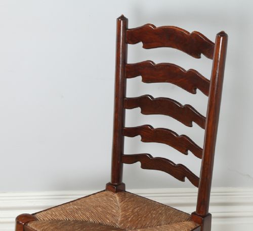fig 8. Set of 6 Ash & Elm Ladder Back Country Kitchen Farmhouse Dining Chairs (Circa 1920)