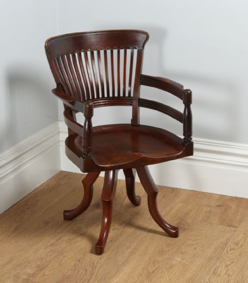 Antique Victorian Mahogany Revolving Swivel Office Desk Library Captain’s Armchair / Chair (Circa 1900)