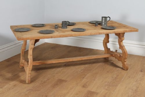 Antique French / Spanish Basque Farmhouse Scrub Oak Kitchen Refectory Dining Table (Circa 1900)