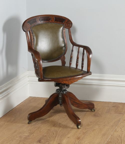 American Victorian Oak Revolving Swivel Office Desk Library Captain’s Armchair / Chair (Circa 1890)