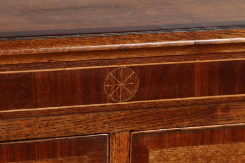 fig 3. Antique English Georgian Oak & Mahogany Inlaid Chest of Drawers (Circa 1800)