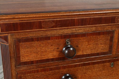 fig 4. Antique English Georgian Oak & Mahogany Inlaid Chest of Drawers (Circa 1800)