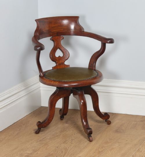 English Victorian Oak Revolving Swivel Office Desk Library Captain’s Armchair / Chair (Circa 1870)