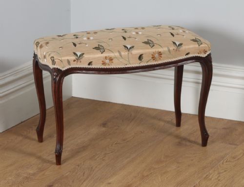 French Louis Style Walnut Upholstered Dressing / Ottoman / Duet Stool (Circa 1860)