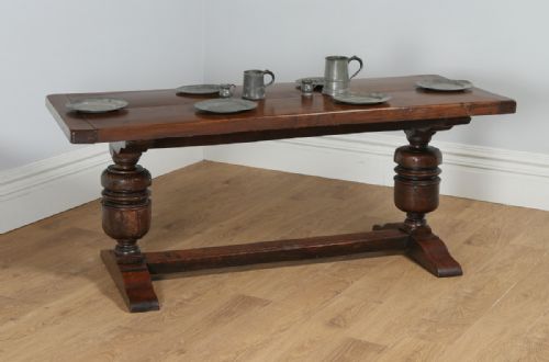 Jacobean Style Two Plank Oak Kitchen Farmhouse Dining Refectory Trestle Table (Circa 1890)